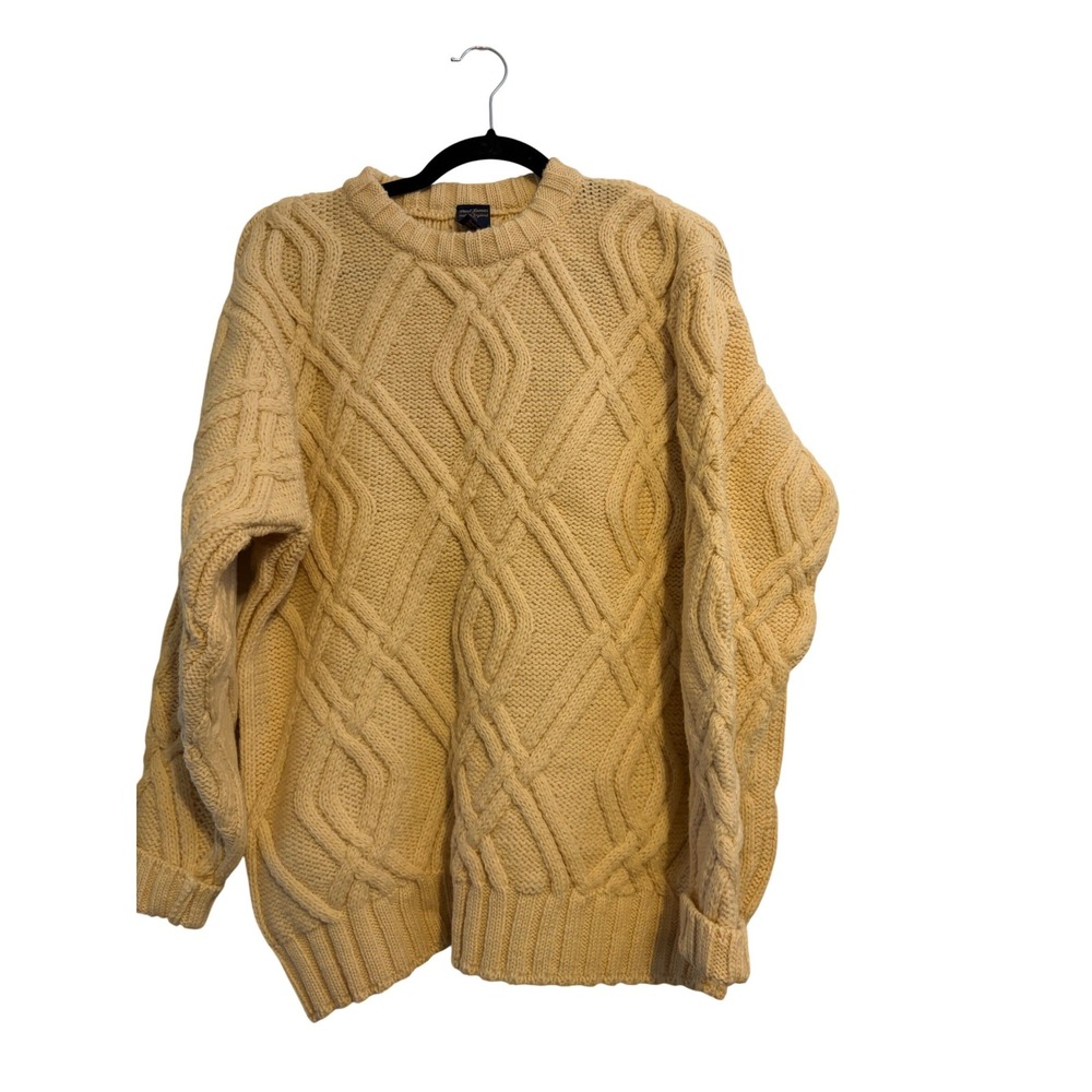 Paul James Mens Cream 100% Wool Cable Knit Fisherman Sweater Made in England M